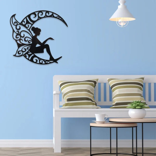 Fairy on Moon Wooden Wall Art – Enchanting Home Decor for Living Room, Bedroom, or Nursery