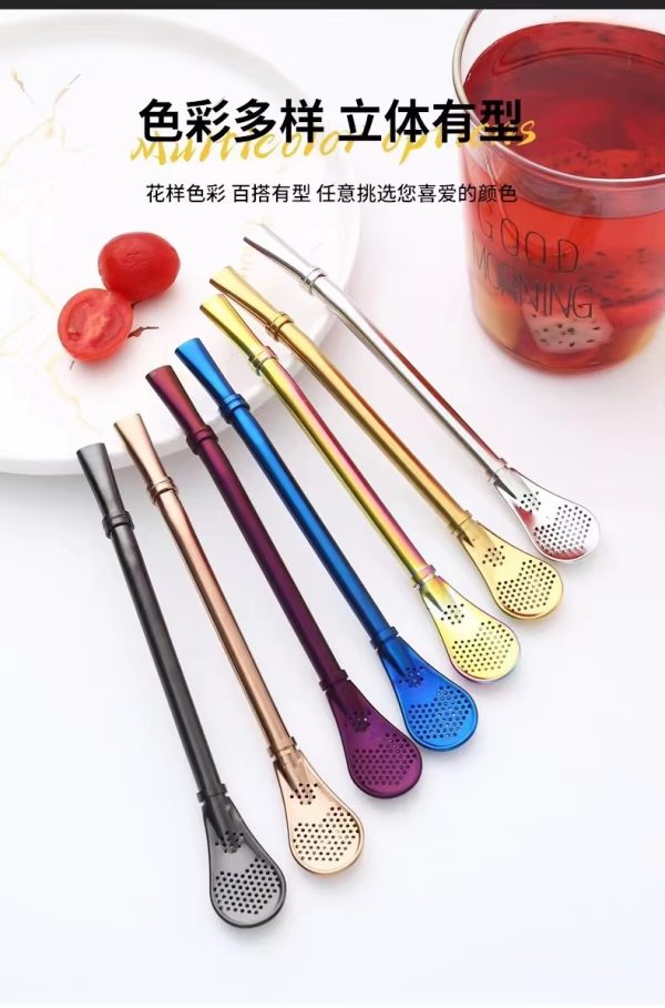 "Pack of 2 Stainless Steel Spoon Straws – Reusable Metal Drinking Straw & Stirrer (Random Color)"