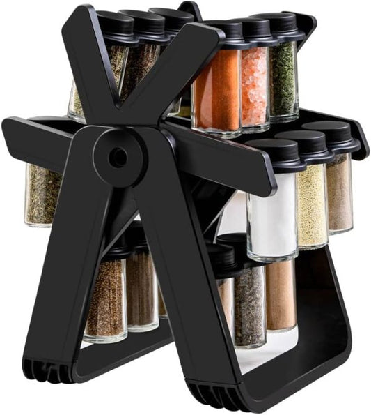 "Revolving Rotating Spice Rack Set with 18 Empty Spice Jars – Kitchen Storage Organizer Shelf"